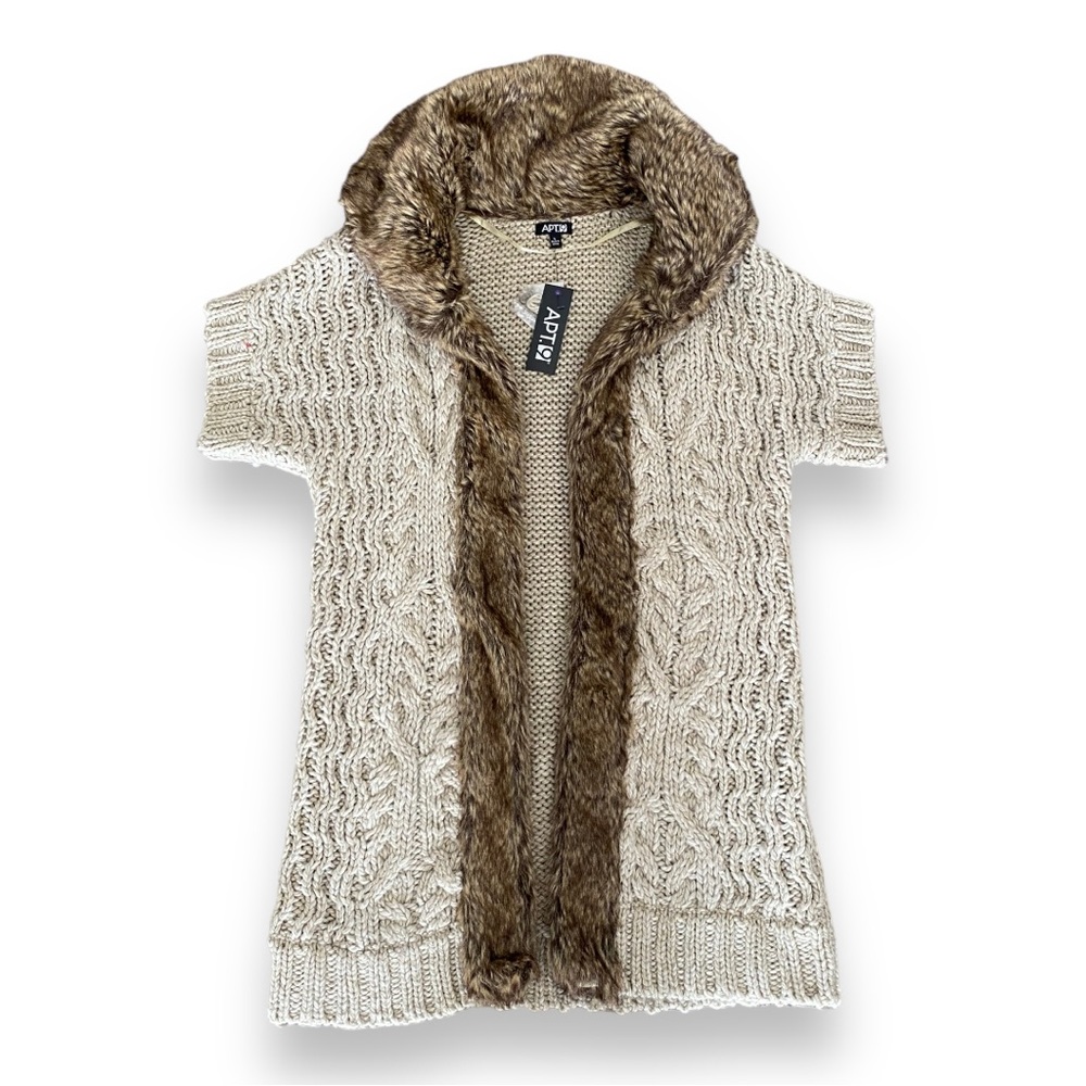 APT. 9 Faux Fur Short Sleeve Women’s Wool Blend Cardigan  Sweater